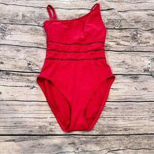 Bleu Rod Beattie Vibrant Red Asymmetrical Swimsuit With Tiny Cutouts Size 6